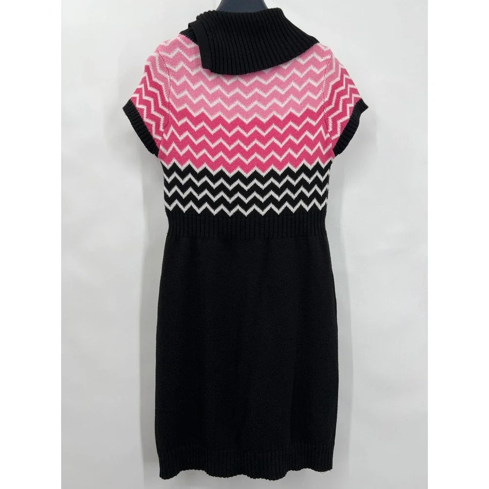 Girls Large Sweater Midi Dress Cap Sleeves Pink Black Geometric‎ Cotton Blend